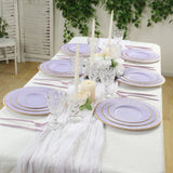 25-Pack Paper Round Dessert Plates in Lavender Lilac Sunray Design with Gold Rim