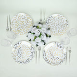 10 Pack White Round Plastic Dessert Plates with Gold Leaf Design