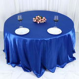 132Inch Royal Blue Seamless Satin Round Tablecloth