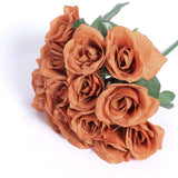 12inch Terracotta (Rust) Artificial Velvet-Like Fabric Rose Flower Bouquet Bush