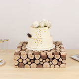 Natural Wooden Slices Square Display Box Pedestal Riser, Rustic Farmhouse Cake Dessert 18x18inch