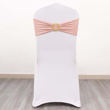 5 Pack Dusty Rose Spandex Chair Sashes with Gold Diamond Buckles, Elegant Stretch Chair Bands