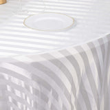 120inch White Satin Stripe Seamless Round Tablecloth