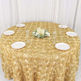 120inch Champagne Grandiose 3D Rosette Satin Round Tablecloth