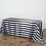 90”x132" | Stripe Satin Rectangle Tablecloth | Black & White | Seamless