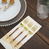 24 Pack | 6inch Gold / Brown Plastic Dessert Forks With Roman Column Handle