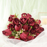 3 Pack | 13inch Burgundy Real Touch Silk Rose Bud Flower Bridal Bouquets