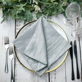 5 Pack | Silver Accordion Crinkle Taffeta Dinner Napkins | 20x20Inch#whtbkgd