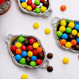 12 Pack | 4.5inch Silver Oval Mini Trays, Baroque Favor Candy Display Tray