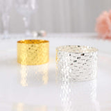 4 Pack | Shiny Silver Metal Basket Weave Napkin Rings, Cloth Napkin Holders