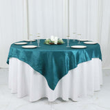 72x72Inch Peacock Teal Accordion Crinkle Taffeta Table Overlay, Square Tablecloth Topper