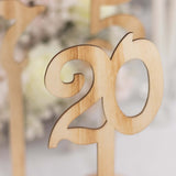 Set of 20 Natural Wooden 1-20 Wedding Table Numbers on Sticks Set With Round Base, 11" Tall Rustic Table Signs