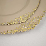 Taupe Gold Leaf Embossed Baroque Plastic Dinner Plates, Disposable Vintage Round Dinner Plates