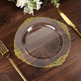 10 Pack | 8inch Clear Gold Leaf Embossed Baroque Plastic Salad Dessert Plates