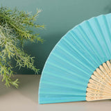 5 Pack Turquoise Asian Silk Folding Fans Party Favors, Oriental Folding Fan Favors