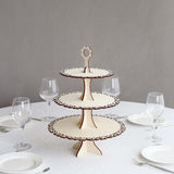 3-Tier Natural Wooden Cake Stand Table Centerpiece with Floral Edge, 16inch Rustic Round Cupcake