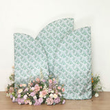 Set of 3 White Green Satin Chiara Wedding Arch Covers With Eucalyptus Leaves Print