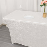 6ft White Crushed Velvet Spandex Fitted Rectangular Table Cover