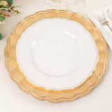 6 Pack Metallic Gold Disposable Sunflower Charger Plates With Scalloped Rim, Elegant Acrylic