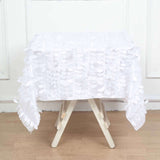 54" White 3D Leaf Petal Taffeta Fabric Square Tablecloth