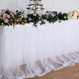 14FT White Extra Long 48 inch Two Layered Tulle & Satin Table Skirt