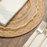 6 Pack Natural Woven Rattan Print Disposable Dining Table Mats, 13inch Round Cardstock Paper