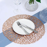 6 Pack Rose Gold Vinyl Placemats, Decorative Woven Non-Slip Round Table Mats 15"