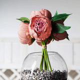 5 Flower Head Dusty Rose Peony Bouquet | Artificial Silk Peonies Spray