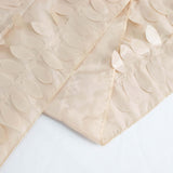 132inch Beige 3D Leaf Petal Taffeta Fabric Round Tablecloth