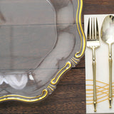 6 Pack | 13" Clear / Gold Baroque Scalloped Acrylic Plastic Charger Plates