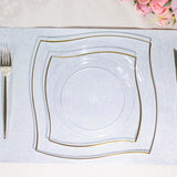 10 Pack | 8inch Clear / Gold Wavy Rim Modern Square Plastic Dessert Salad Appetizer Party Plates
