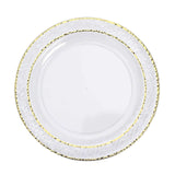 10 Pack | 7.5inch Clear Hammered Design Plastic Salad Plates With Gold Rim#whtbkgd