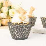 25 Pack | Black Lace Laser Cut Paper Cupcake Wrappers, Muffin Baking Cup Trays