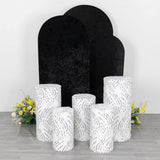 Set of 5 White Wave Mesh Cylinder Pedestal Stand Covers with Embroidered Sequins, Premium