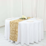 14inch x 108inch Champagne Grandiose 3D Rosette Satin Table Runner