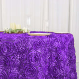 120inch Purple Grandiose 3D Rosette Satin Round Tablecloth