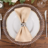 5 Pack Beige Premium Polyester Dinner Napkins, Seamless Cloth Napkins