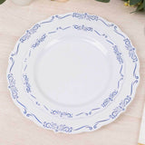 10 Pack White Blue Vintage Rim Disposable Salad Plates With Embossed Scalloped Edges