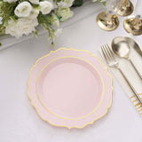 8inch Rose Gold Plastic Dessert Salad Plates, Disposable Tableware Round With Gold Scalloped Rim