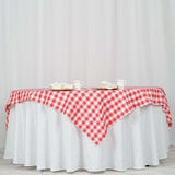 70"x70" White Red Buffalo Plaid Square Table Overlay, Gingham Polyester Checkered Table Overlay