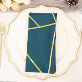 5 Pack | Peacock Teal With Geometric Gold Foil Cloth Polyester Dinner Napkins