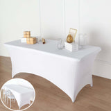 6ft White Open Back Stretch Spandex Table Cover, Rectangular Fitted Tablecloth