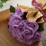 12inch Lavender Lilac Artificial Velvet-Like Fabric Rose Flower Bouquet Bush