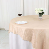 72x72Inch Beige Accordion Crinkle Taffeta Table Overlay, Square Tablecloth Topper