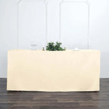 6FT Beige Fitted Polyester Rectangular Table Cover