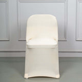 Beige Spandex Stretch Fitted Folding Slip On Chair Cover - 160 GSM