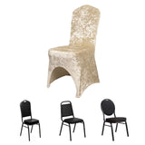 Beige Crushed Velvet Spandex Stretch Wedding Chair Cover With Foot Pockets - 190 GSM