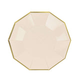 25 Pack | 7inch Beige Gold Foil Rim Geometric Appetizer Paper Plates, Decagon Dessert / Salad Plates#whtbkgd