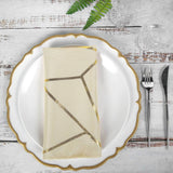 5 Pack | Modern Beige & Geometric Gold Cloth Dinner Napkins | 20x20Inch