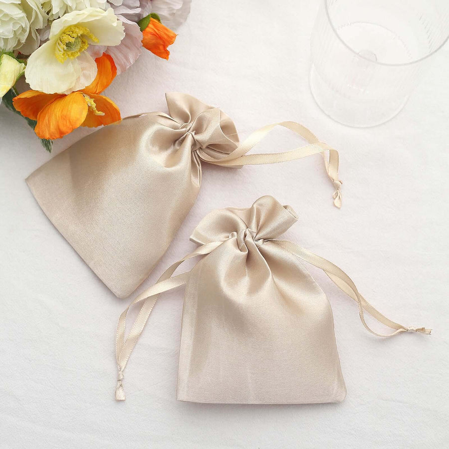 12 Pack 4"x6" Beige Satin Drawstring Wedding Party Favor Gift Bags